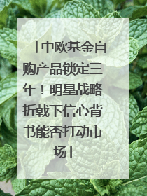 中欧基金自购产品锁定三年！明星战略折戟下信心背书能否打动市场