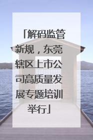 解码监管新规，东莞辖区上市公司高质量发展专题培训举行